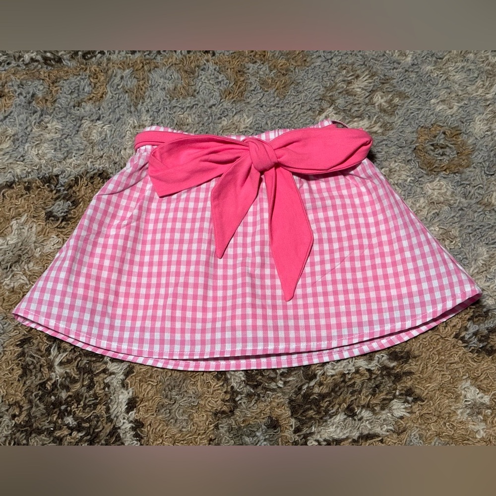 NWT Boutique Blended Spirit Pink Gingham Skort with Bow Sz 2T